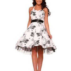 Hearts & Roses London Size XL Black and White Floral Halter Dress with Tulle